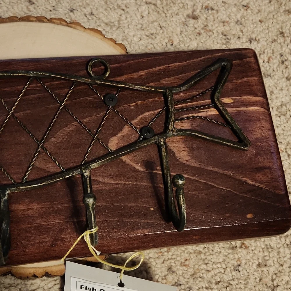 Linebrook Furniture Rescues Fish Coat Hook on Hickory Wood NEW